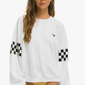 Aviator Nation NWT White Checkers: RARE Crewneck Size SMALL (unavailable on AV)